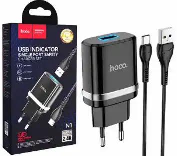 Зарядний пристрій Hoco N1 220V на 1 USB, 5V 2,4A чорний - зображення 5