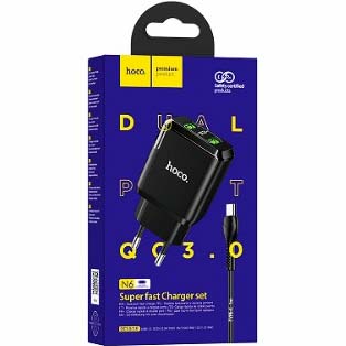 Зарядний пристрій Hoco N6 220V на 2 USB, 5V 3A чорний - зображення 6