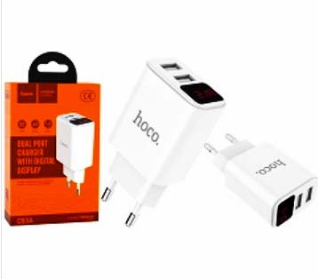 Зарядний пристрій Hoco C63A 220V на 2 USB, 5V 2,4A білий, з LCD дисплеєм - зображення 6