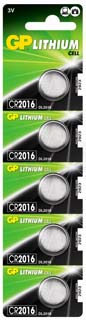 Фото товару Батарейка CR2016 GP, 3 V, літієва, бл. 5/1, аналоги: 5000LC, BR2016, DL2016, ECR2016, SB-T11