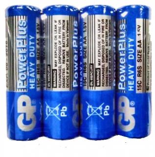 Фото товару Батарейка AA R6, GP PowerPlus 15G-S4, 1,5 V, сольова, уп. 4/1, аналоги: R6, UM3, 15D, 15S, пальчикова