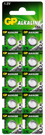 Батарейка AG13 GP, 1.5 V, лужна, бл. 10/1, аналоги: LR44, A76, 357, SR44, 303, 303A, 357A - зображення 1
