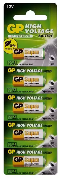 Батарейка A23 GP, 12 V, алкалінова, бл. 1/1, аналоги: 23AE, GP23A, V23GA, LRV08, 8LR932, 8LR23, MN21 - зображення 5