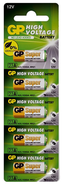 Батарейка A23 GP, 12 V, алкалінова, бл. 1/1, аналоги: 23AE, GP23A, V23GA, LRV08, 8LR932, 8LR23, MN21 - зображення 1