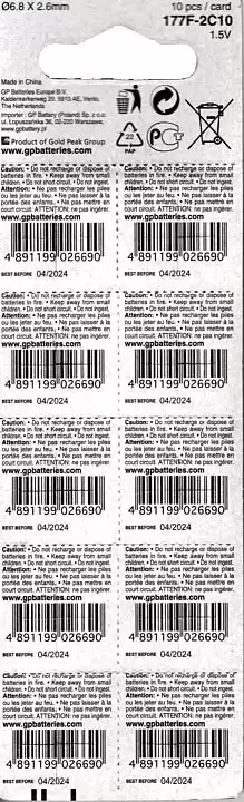 Батарейка AG4 GP 1.5 V, лужна, бл. 10/1, аналоги: LR626, LR66, 177, 376, 377, SR626, SR626SW, SG4, L626, SR66 - зображення 5