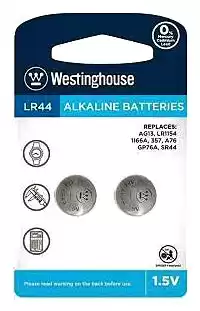 Фото товара Батарейка AG13 WESTINGHOUSE, 1.5 V, щелочная, бл. 10/1, аналоги: LR44, A76, 357, SR44, 303, 303A, 357A, GP76A, V357, V76PX, V13GS