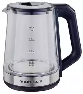 Фото товара Електрочайник Grunhelm EKG-2320 стеклянный, черный, 2,0 л, дисковый, 1500 Вт, LED подсветка
