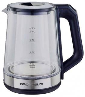 Фото товару Електрочайник EKG-2320 Grunhelm скляний, чорний, 2,0 л, 1500 Вт, дисковий, LED підсвітка