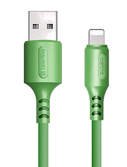 Кабель ColorWay CW-CBUL042-GR, для iPhon, Lightning на USB Male, 1м, 2.4A, селикон зеленый - изображение 1