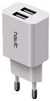 Фото товару Havit HV-UC1004 USB*2 2.1 A, зарядний пристрій для мобільних телефонів з 220v на 2 USB порти, білий