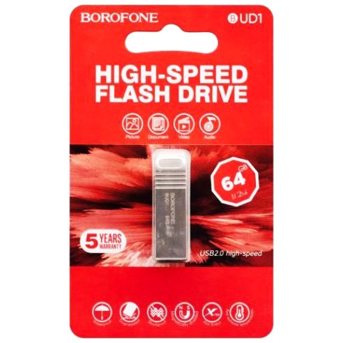Флешка 64 Гб BOROFONE BUD1 Nimble high speed silver - изображение 1