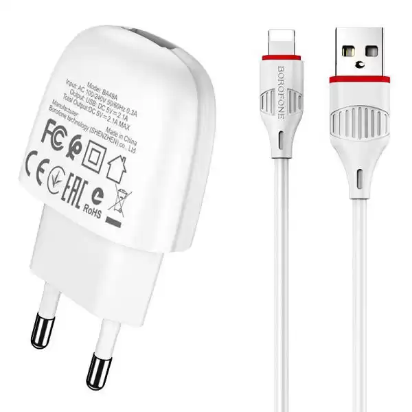 Зарядний пристрій BOROFONE BA49A швидкої зарядки 1USB, 2.1A білий, для мобільних телефонів - зображення 5