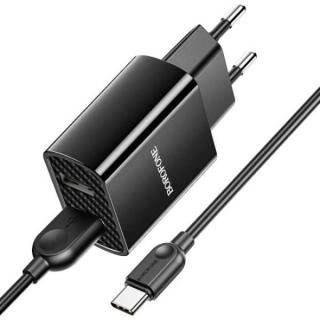 Фото товару Зарядний пристрій BOROFONE BA53A Powerway 2USB/2.1A + Cable Type-C black