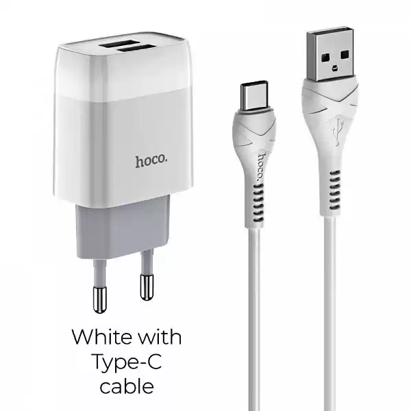 Зарядний пристрій HOCO C73A Glorious 2USB/2,4A+Type-C Cable Set White - зображення 5