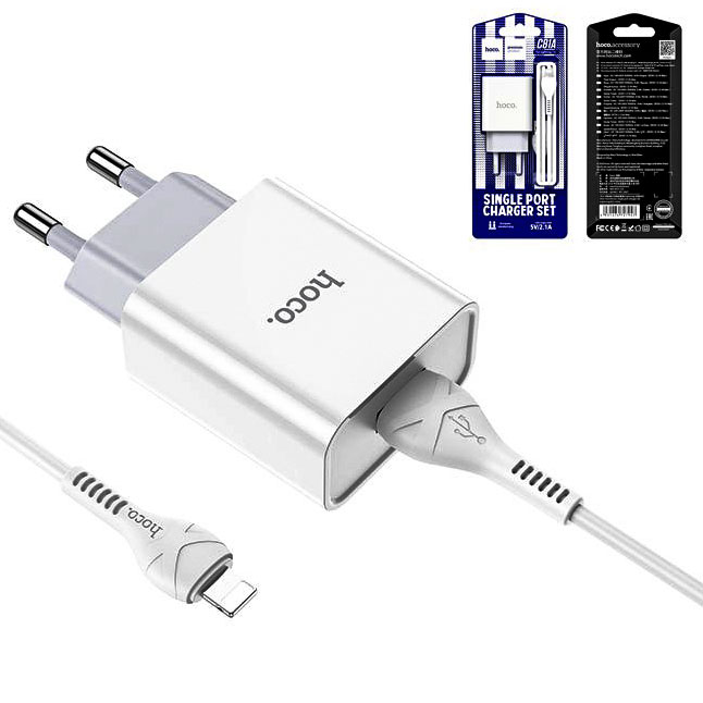 Зарядний пристрій HOCO C81A Asombroso 1USB/2,1A Type-C Cable Set White - зображення 1