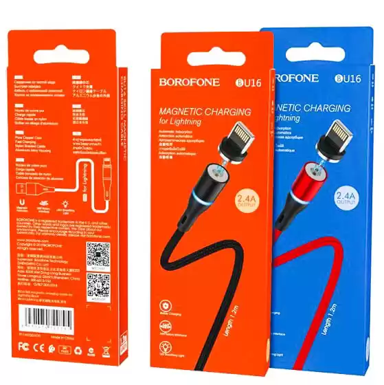 Кабель магнітний Lightning (iPhone) на USB, струм 2.4A, довжина 1.2 м, чорний, BOROFONE BU16 Skill magnetic for Lightning 2.4A/1.2m black - зображення 5