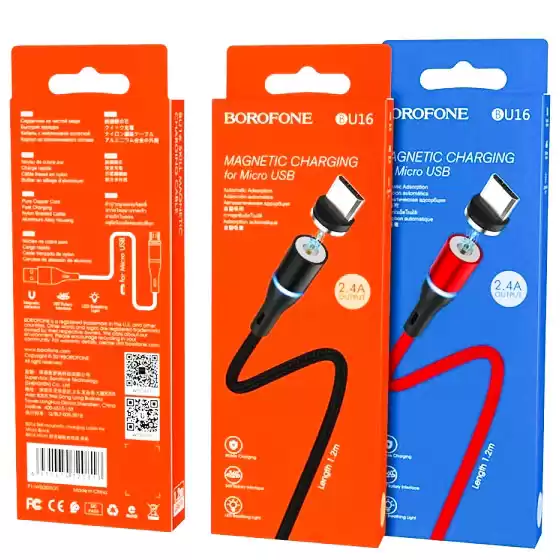 Кабель магнітний micro USB на USB, струм 2,4 А, довжина 1,2 м, чорний, BOROFONE BU16 Skill magnetic for Micro 2.4A/1.2m black - зображення 5