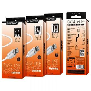 Фото товару Кабель Lightning (iPhone) на USB, струм 2,4 А, довжина 1,2 м, білий, BOROFONE BX14 LinkJet for Lightning 2.4A/1m white, для смартфонів Айфон, Епл.