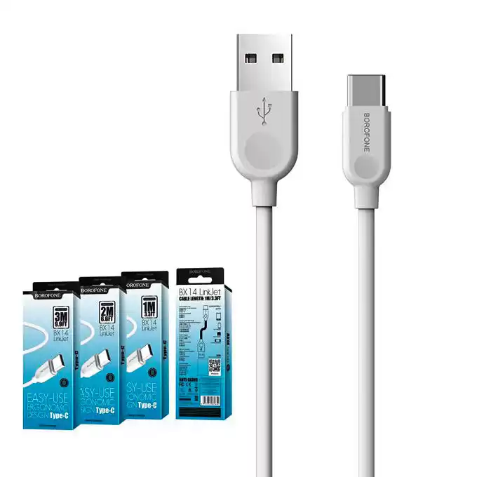 Кабель Type-C на USB, струм 3 А, довжина 1 м, білий. BOROFONE BX14 LinkJet - зображення 5