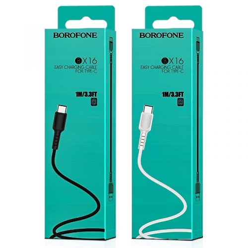 Кабель Type-C на USB, струм 3 A, довжина 1 м, чорний. BOROFONE BX16 Easy for Type-C 3A/1m black. Швидка зарядка для мобільних телефонів та смартфонів - зображення 1