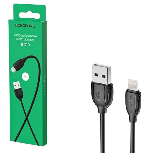 Кабель Lightning на USB 2,4 А, довжина 1 м, чорний. BOROFONE BX19 Benefit for Lightning 2.4A/1m black - зображення 1