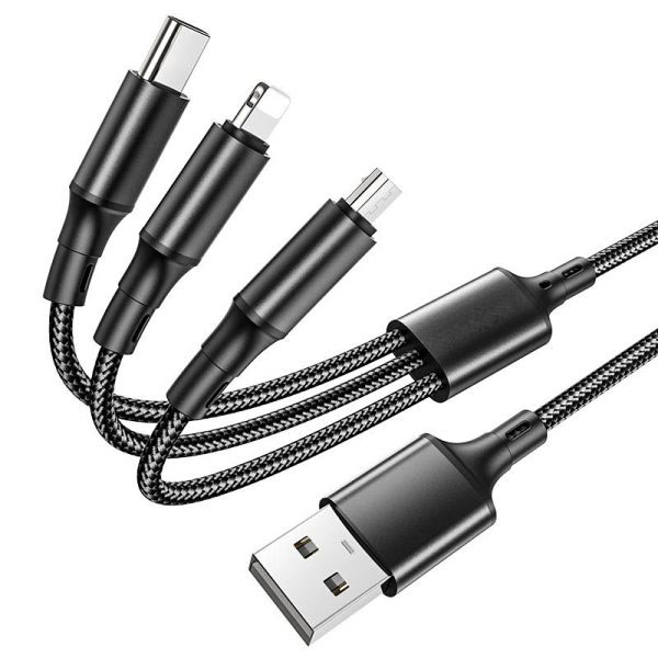 Кабель BOROFONE BX50 3-in-1 Fresco charging for Lightning+Micro+Type-C 2.4A/1m black - зображення 1