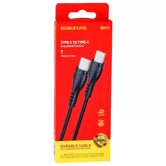 Кабель BOROFONE BX51 Triumph 60W for Type-C to Type-C 3A/1m black - зображення 5