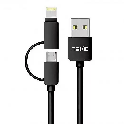 Кабель HAVIT HV-CB610X, black, Micro USB + Lightning (iPhone) 1,8А 1м - зображення 5