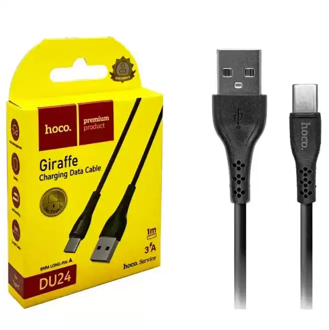 Кабель HOCO DU24 GIRAFFE Charging Data Cable for Type-C long pin(8mm)/3A/1m. Black - зображення 5