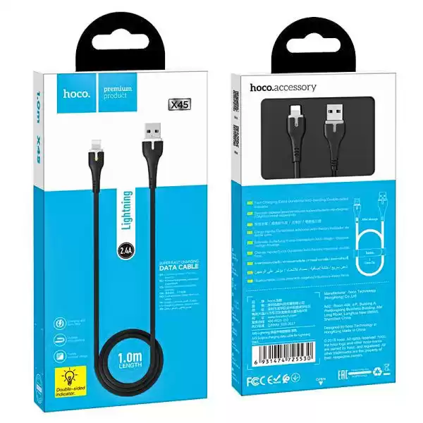 Кабель HOCO X45 Surplus charging data cable for Lightning 2,4A/1m. Black - зображення 5