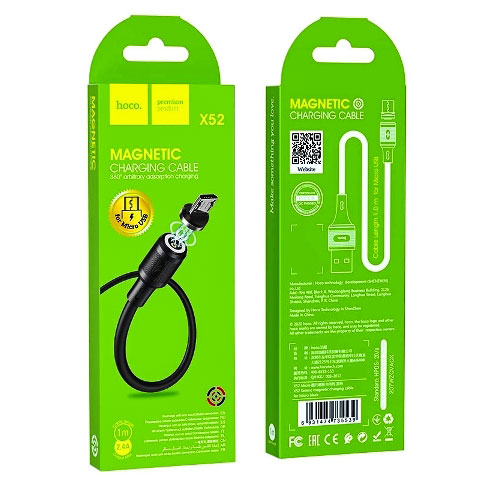 Кабель HOCO X52 Sereno magnetic charging cable for Micro 2A/1m. Black - зображення 1