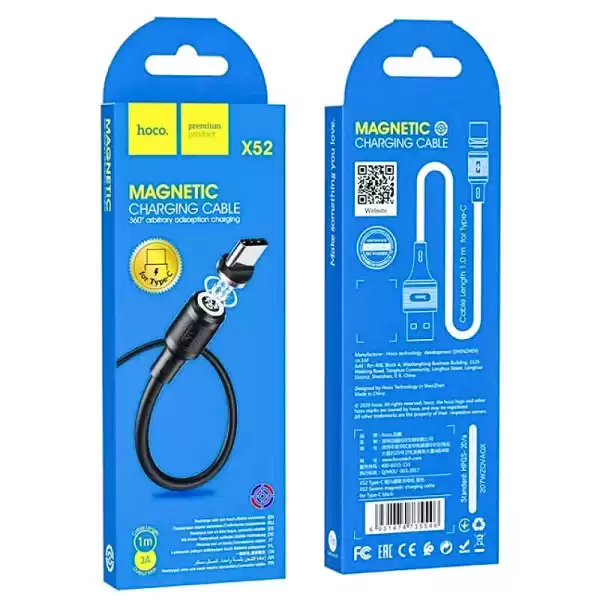 Кабель HOCO X52 Sereno magnetic charging cable for Type-C 2A/1m. Black - зображення 5