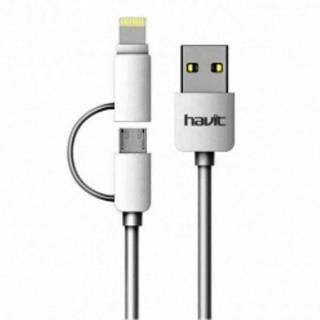 Фото товару Кабель Lightning (iPhone) + micro USB на USB 1,8А 1м білий, HAVIT HV-CB610X, дата кабель для зарядки мобільних телефонів та смартфонів