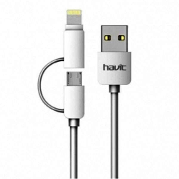 Кабель Lightning (iPhone) + micro USB на USB 1,8А 1м білий, HAVIT HV-CB610X, дата кабель для зарядки мобільних телефонів та смартфонів - зображення 1