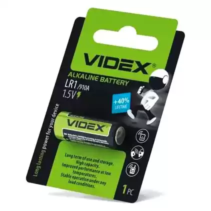 Батарейка LR1, Videx, 1,5 V, лужна, уп. 1/1, аналоги: E90, 910A, MN9100, AM5, N - зображення 5