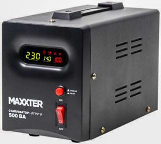 Фото товару Стабілізатор напруги Maxxter MX-AVR-E500, релейного типу, потужність 500 Вт точність 10%, вага 1,8кг