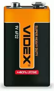 Батарейка 6F22 Videx, 9 V, сольова, плівка, бл. 1/1, аналоги: 6LR61, 1604, 1604A, PP3, E-Block, MN1604 - зображення 5