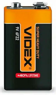 Батарейка 6F22 Videx, 9 V, сольова, плівка, бл. 1/1, аналоги: 6LR61, 1604, 1604A, PP3, E-Block, MN1604 - зображення 6