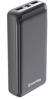 Фото товару Power Bank 20000mAh, Colorway CW-PB200LPG3BK, 1*USB, Type-C, microUSB, швидка зарядка, чорний