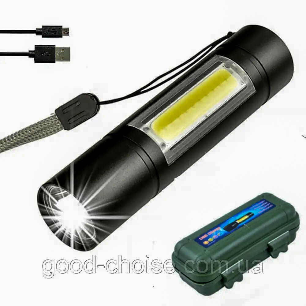 Ліхтарик 510-XPE+COB (1501), ЗП USB, вбудованний акумулятор - зображення 1