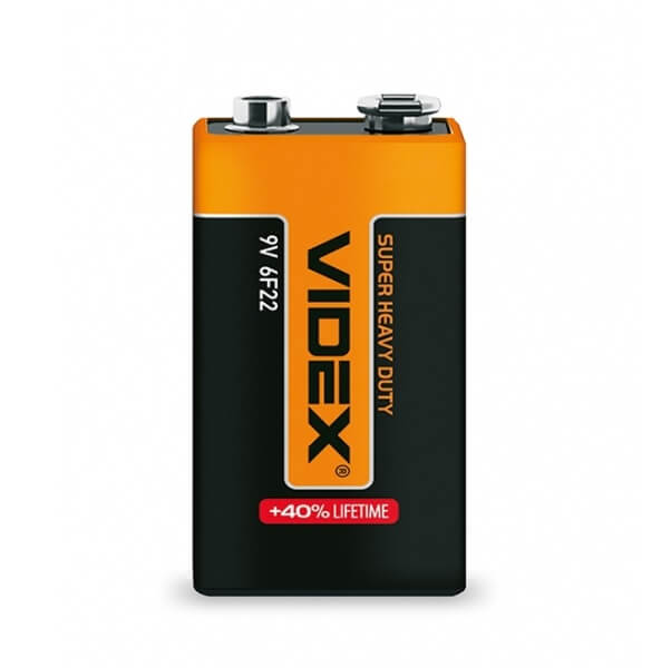 Батарейка 6F22 Videx, 9 V, сольова, бл. 1/1, аналоги: 6LR61, 1604, 1604A, PP3, E-Block, MN1604 - зображення 6