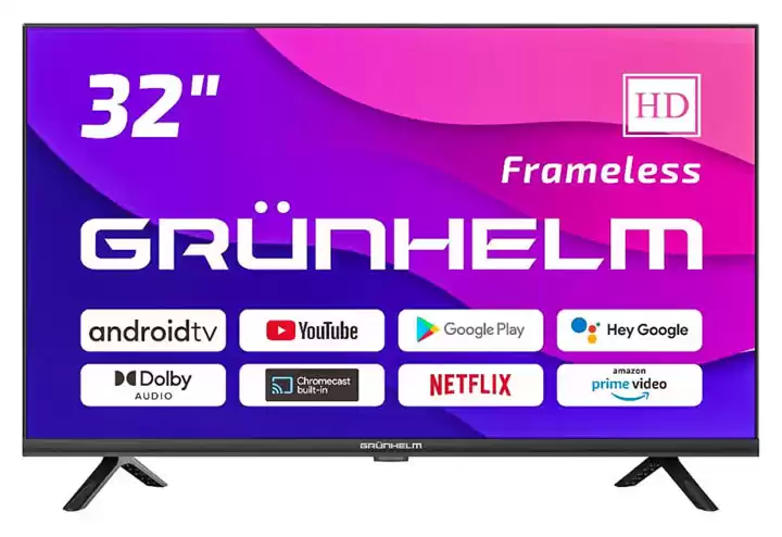 Телевізор Grunhelm 32H500-GA11V SMART TV, T2, HD, android 11.0, голосове керування, металева безрамка, кольорова коробка - зображення 5