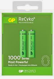 Фото товару Акумулятор AAA GP ReCyko 1000, 950mAh - 2 шт. в картонній упаковці