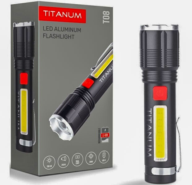 Ліхтарик ручний Titanum TLF-T08 700 Lm, 6500K металевий, акумулятор 1500 mAh, (18650 або 21700 або 3*ААА) - зображення 6