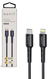 Фото товару Кабель Lightning на Type-C Havit CB6239 1 м, чорна тканина. Для зарядки мобільних телефонів та смартфонів iPhone (Айфон)