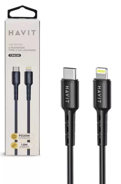 Кабель Lightning на Type-C Havit CB6239 1 м, чорна тканина. Для зарядки мобільних телефонів та смартфонів iPhone (Айфон) - зображення 5