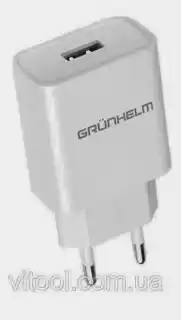 Фото товара Зарядное устройство для телефона 5 В, 2.1 А, білий, 1*USB Grunhelm GWC-01