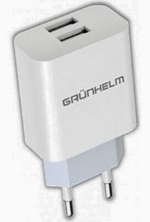Фото товару Зарядний пристрій для телефону 5 В, 2.1 А, білий, 2*USB Grunhelm GWC-02