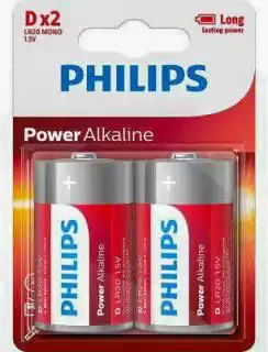 Фото товара Батарейка D LR20, Philips Power Alkaline, 1,5 V, щелочная, уп. 2/1, аналоги: R20, UM1, 13, 14, 14D
