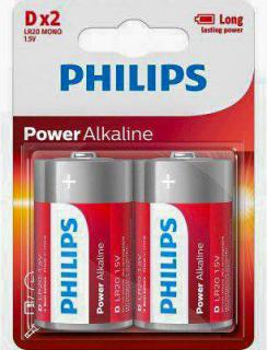 Фото товару Батарейка D LR20, Philips Power Alkaline, 1,5 V, лужна, уп. 2/1, аналоги: R20, UM1, 13, 14, 14D